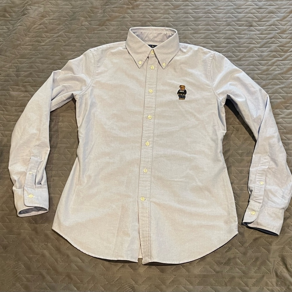 Polo by Ralph Lauren Light Blue Button-Down Oxford Shirt with Bear Patch